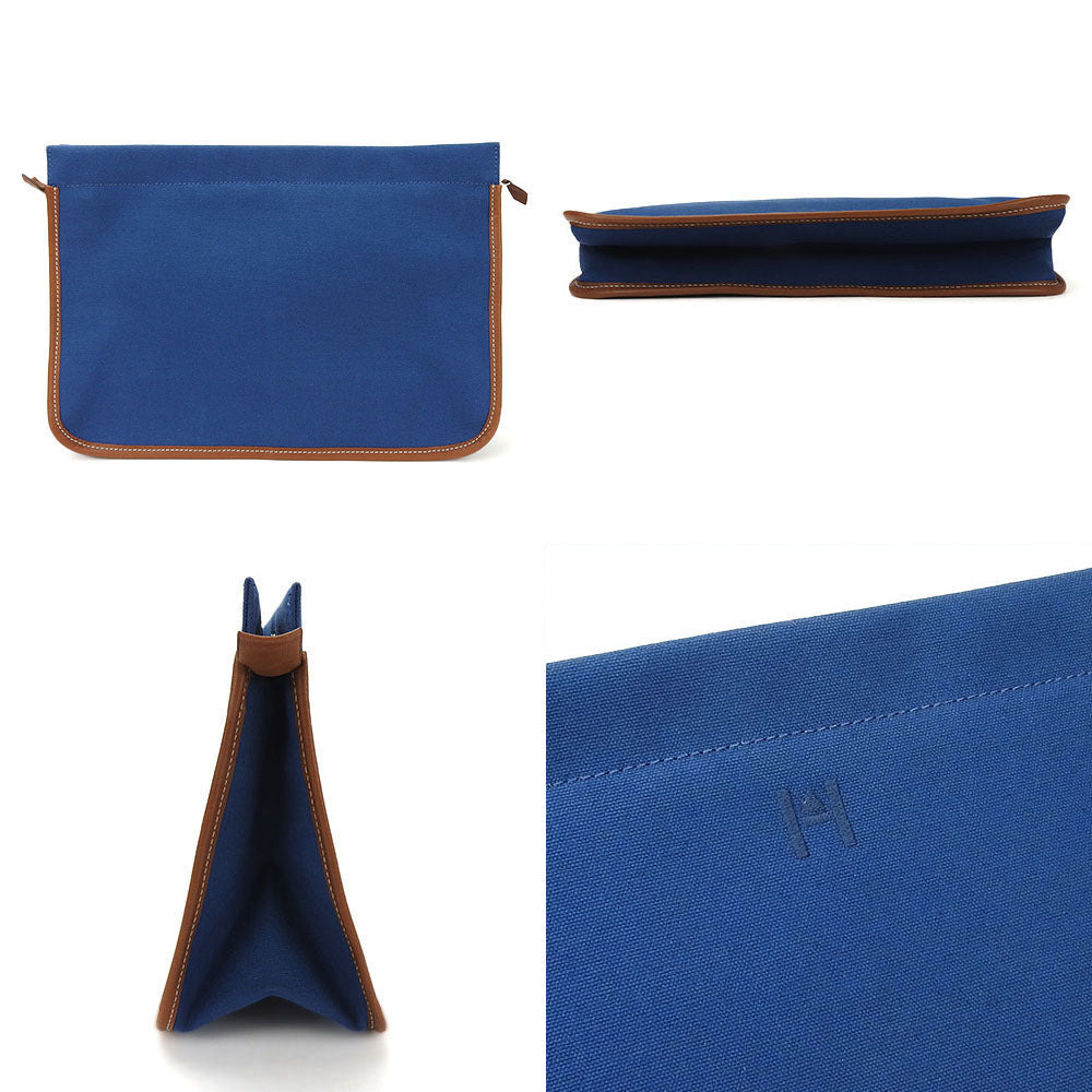 HERMES Clutch bag Canvas, Leather blue Women(Unisex) Used