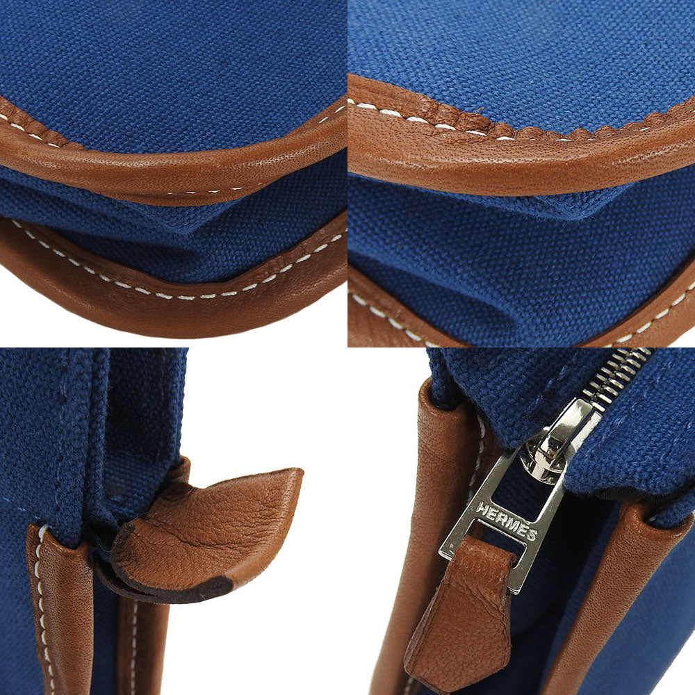 HERMES Clutch bag Canvas, Leather blue Women(Unisex) Used