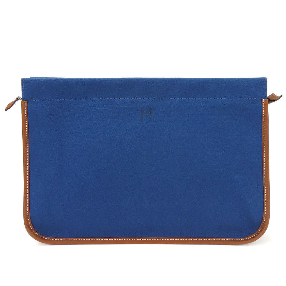 HERMES Clutch bag Canvas, Leather blue Women(Unisex) Used