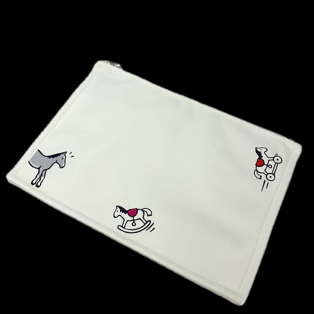 HERMES Pouch cotton white Truth Flat GM