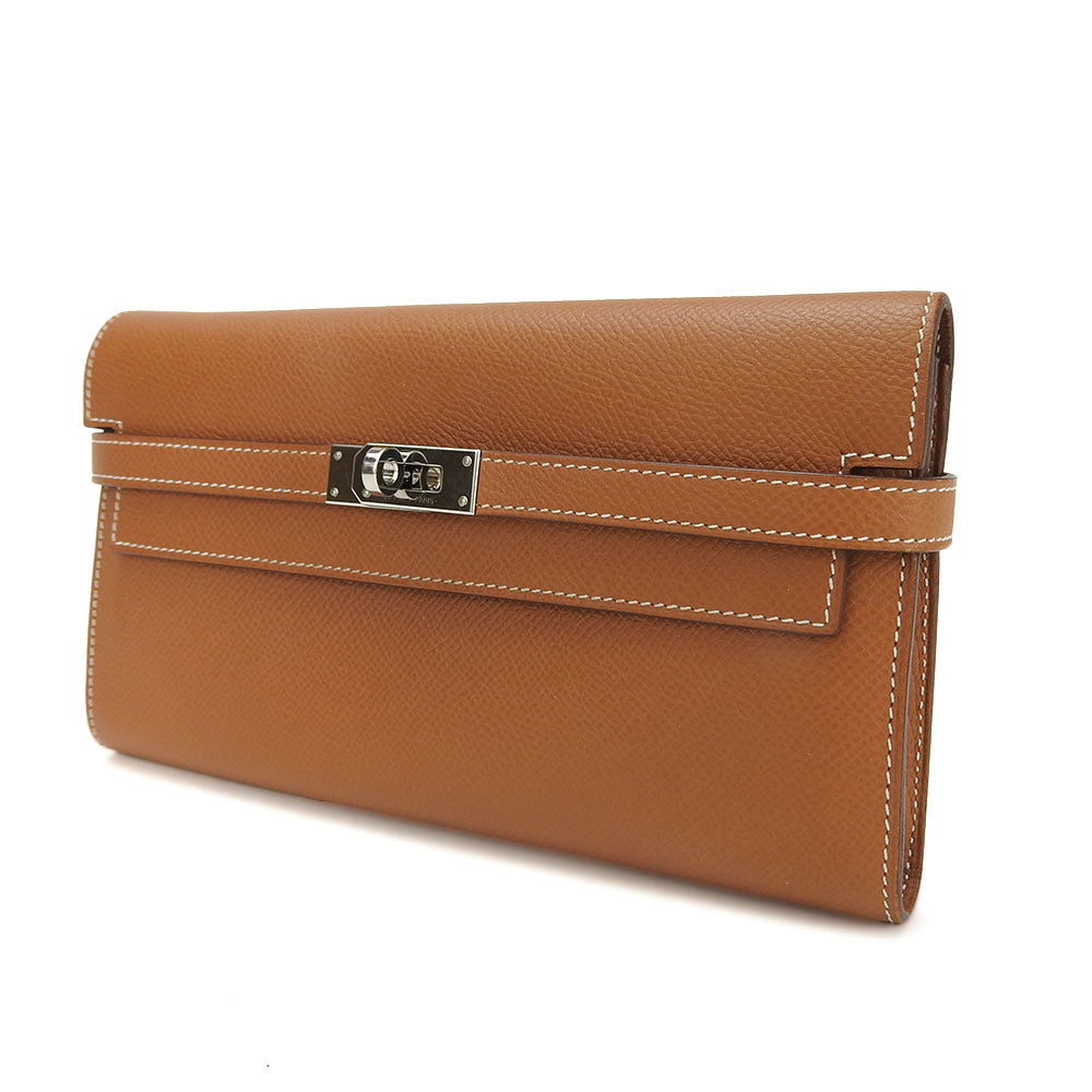 HERMES Long Wallet Purse Epsom Brown Kelly wallet Women Used