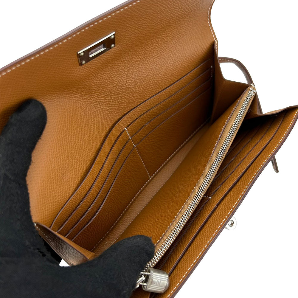 HERMES Long Wallet Purse Epsom Brown Kelly wallet Women Used