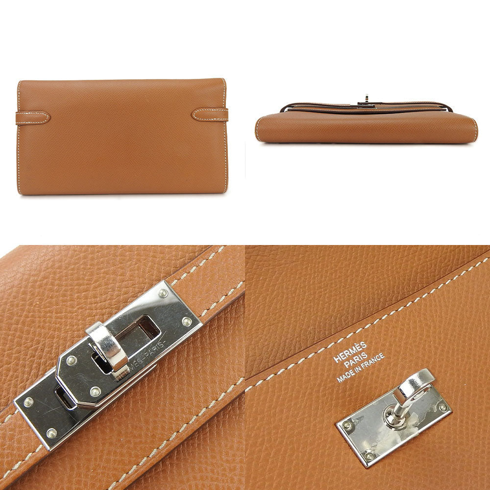 HERMES Long Wallet Purse Epsom Brown Kelly wallet Women Used
