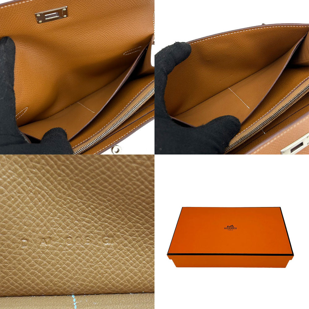 HERMES Long Wallet Purse Epsom Brown Kelly wallet Women Used