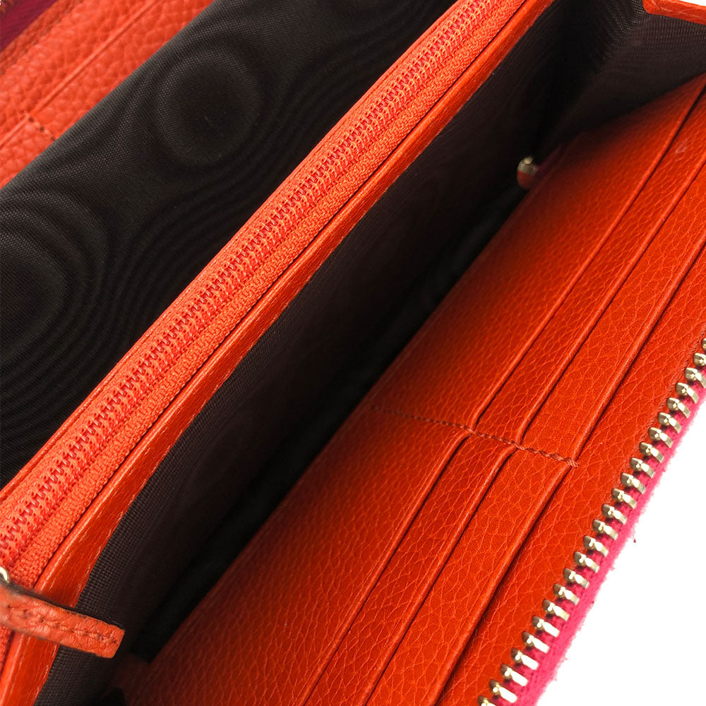 GUCCI Long Wallet Purse 307984 leather Orange Bamboo Women Used