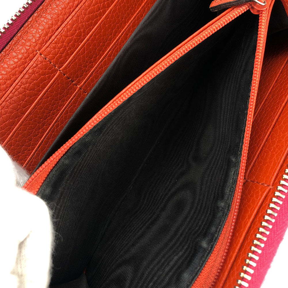 GUCCI Long Wallet Purse 307984 leather Orange Bamboo Women Used