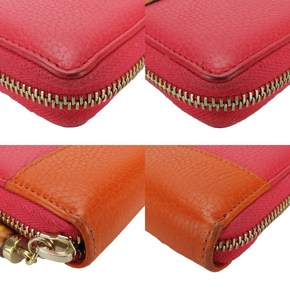 GUCCI Long Wallet Purse 307984 leather Orange Bamboo Women Used