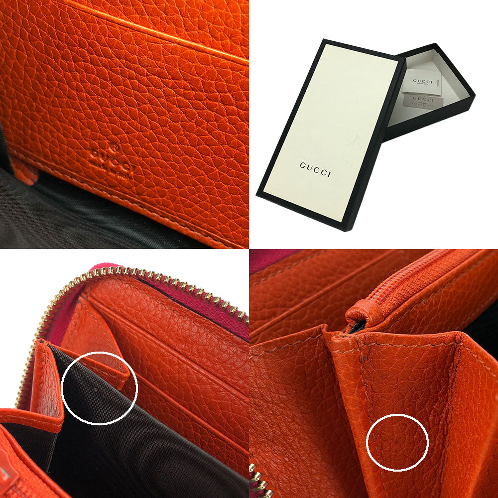 GUCCI Long Wallet Purse 307984 leather Orange Bamboo Women Used