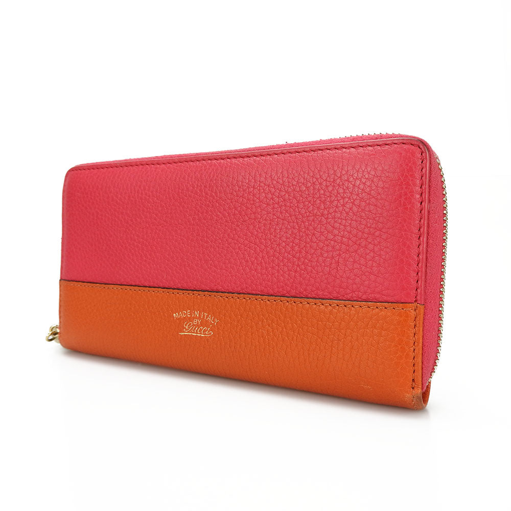GUCCI Long Wallet Purse 307984 leather Orange Bamboo Women Used