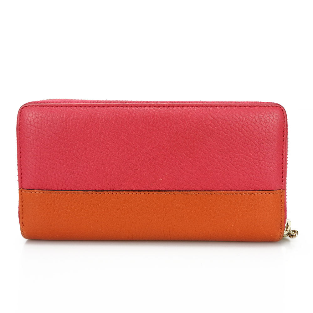 GUCCI Long Wallet Purse 307984 leather Orange Bamboo Women Used