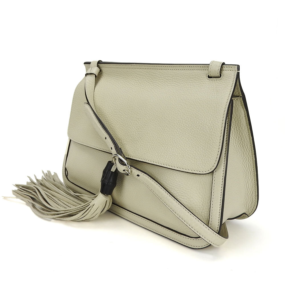 GUCCI Shoulder Bag 370826 leather white Bamboo daily Women Used