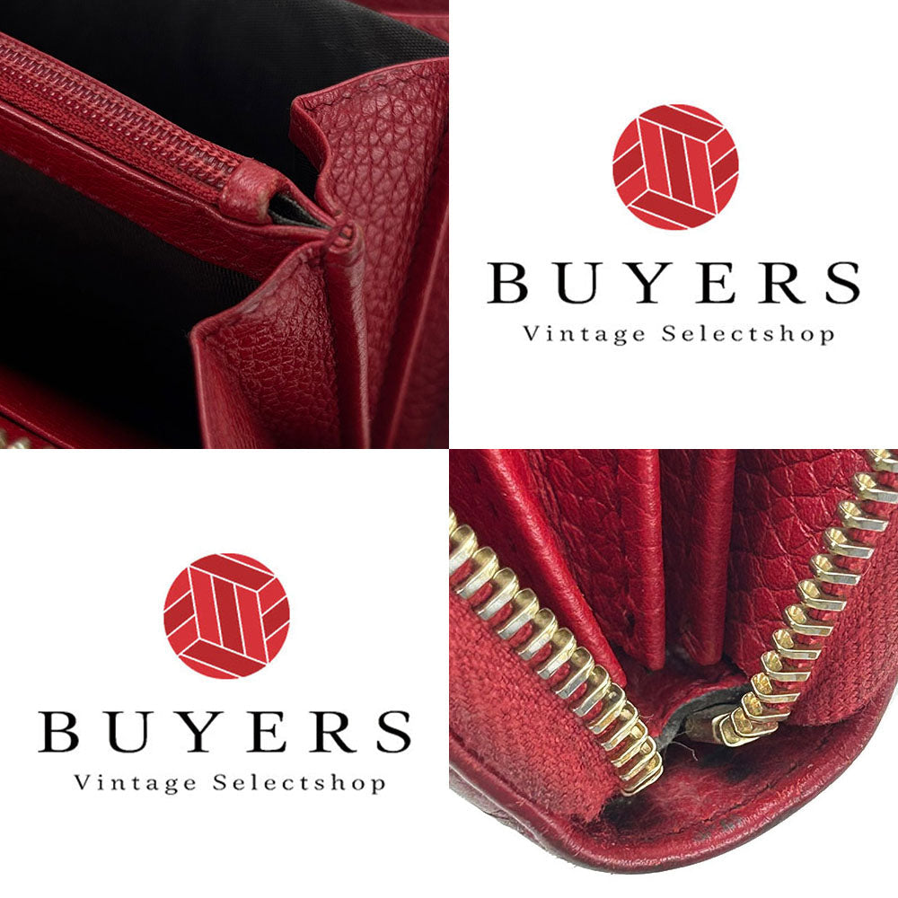 GUCCI Long Wallet Purse 308004 leather Red Zip Around Fringe Zipper Soho Interlocking G Women Used