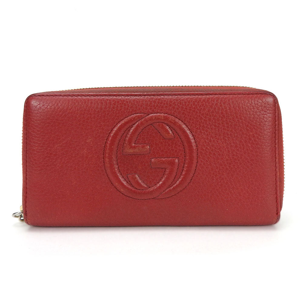 GUCCI Long Wallet Purse 308004 leather Red Zip Around Fringe Zipper Soho Interlocking G Women Used