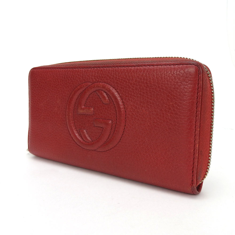 GUCCI Long Wallet Purse 308004 leather Red Zip Around Fringe Zipper Soho Interlocking G Women Used