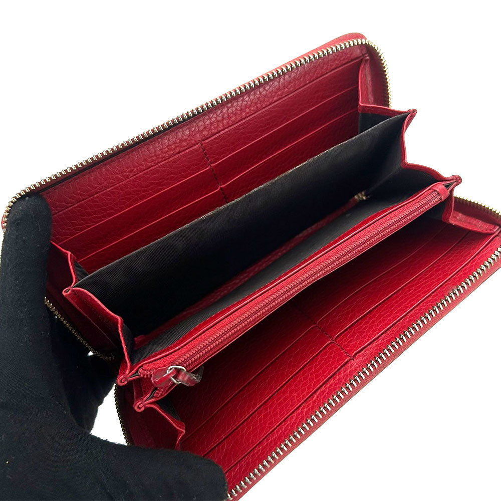 GUCCI Long Wallet Purse 308004 leather Red Zip Around Fringe Zipper Soho Interlocking G Women Used