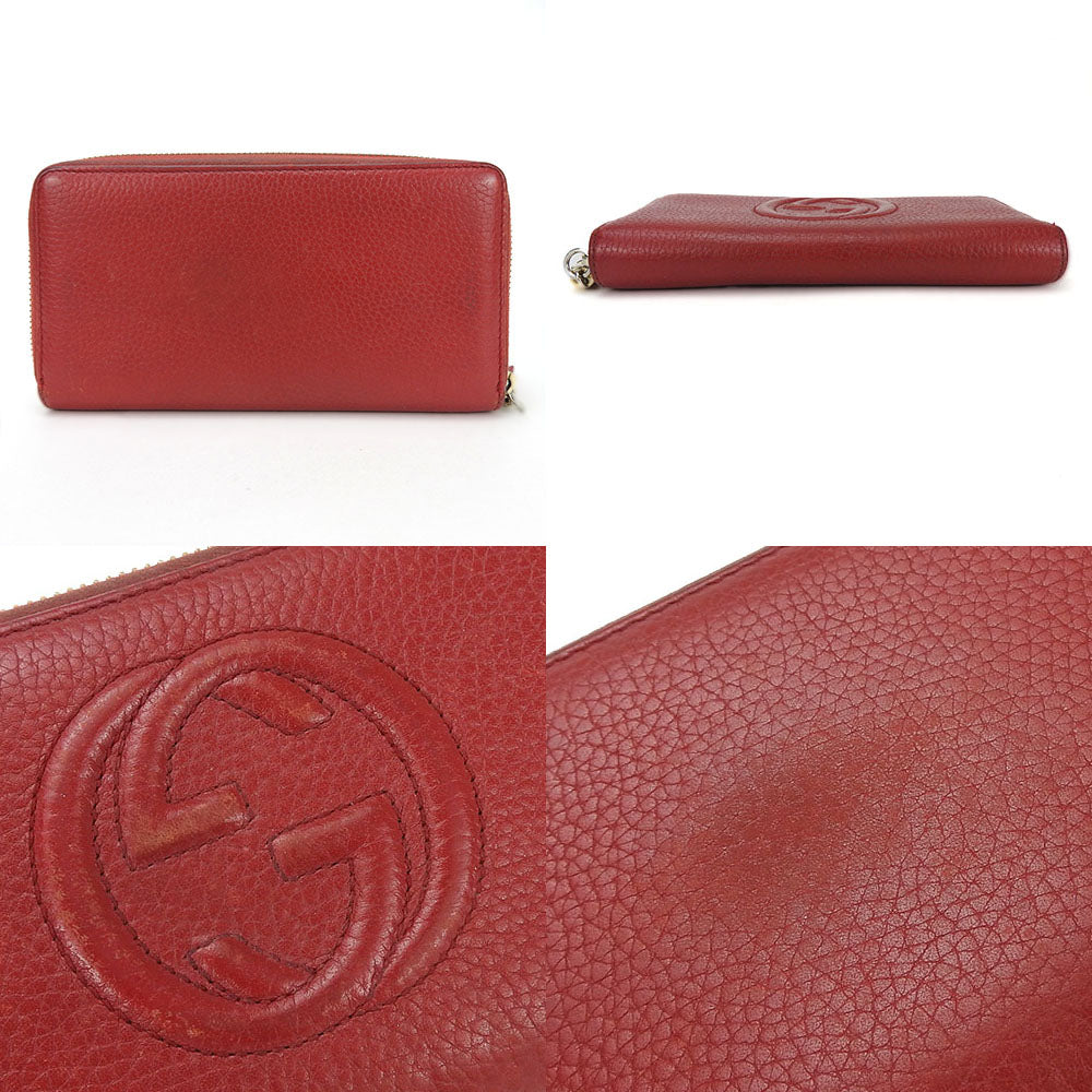 GUCCI Long Wallet Purse 308004 leather Red Zip Around Fringe Zipper Soho Interlocking G Women Used