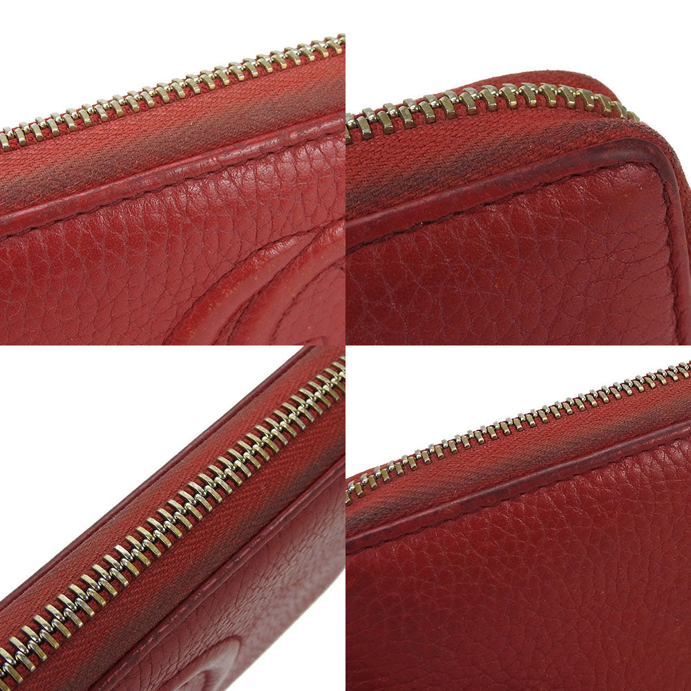 GUCCI Long Wallet Purse 308004 leather Red Zip Around Fringe Zipper Soho Interlocking G Women Used