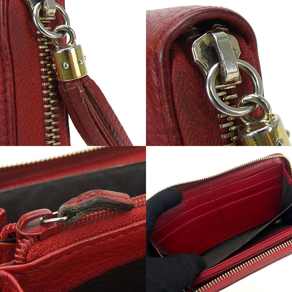 GUCCI Long Wallet Purse 308004 leather Red Zip Around Fringe Zipper Soho Interlocking G Women Used