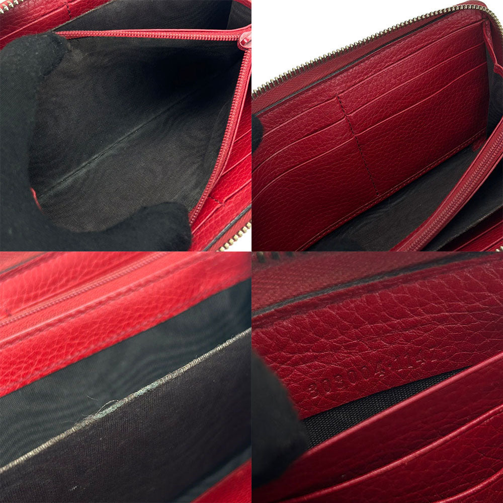 GUCCI Long Wallet Purse 308004 leather Red Zip Around Fringe Zipper Soho Interlocking G Women Used