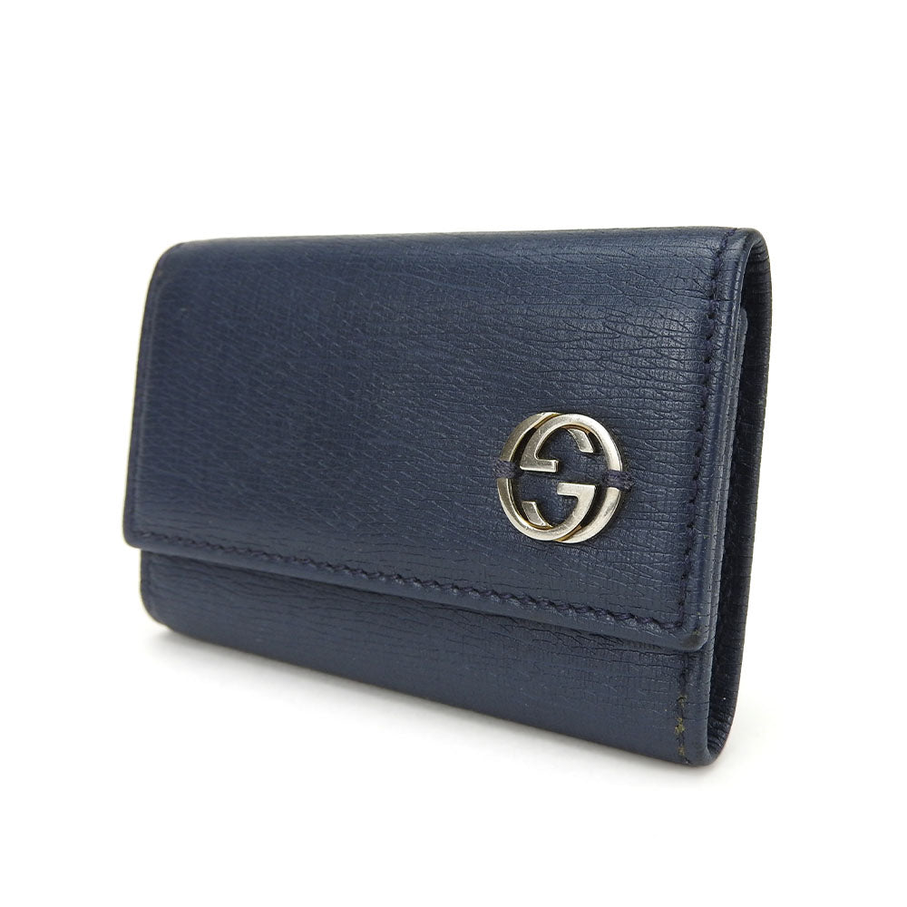 GUCCI Key case Key holder  256337 leather Navy Interlocking