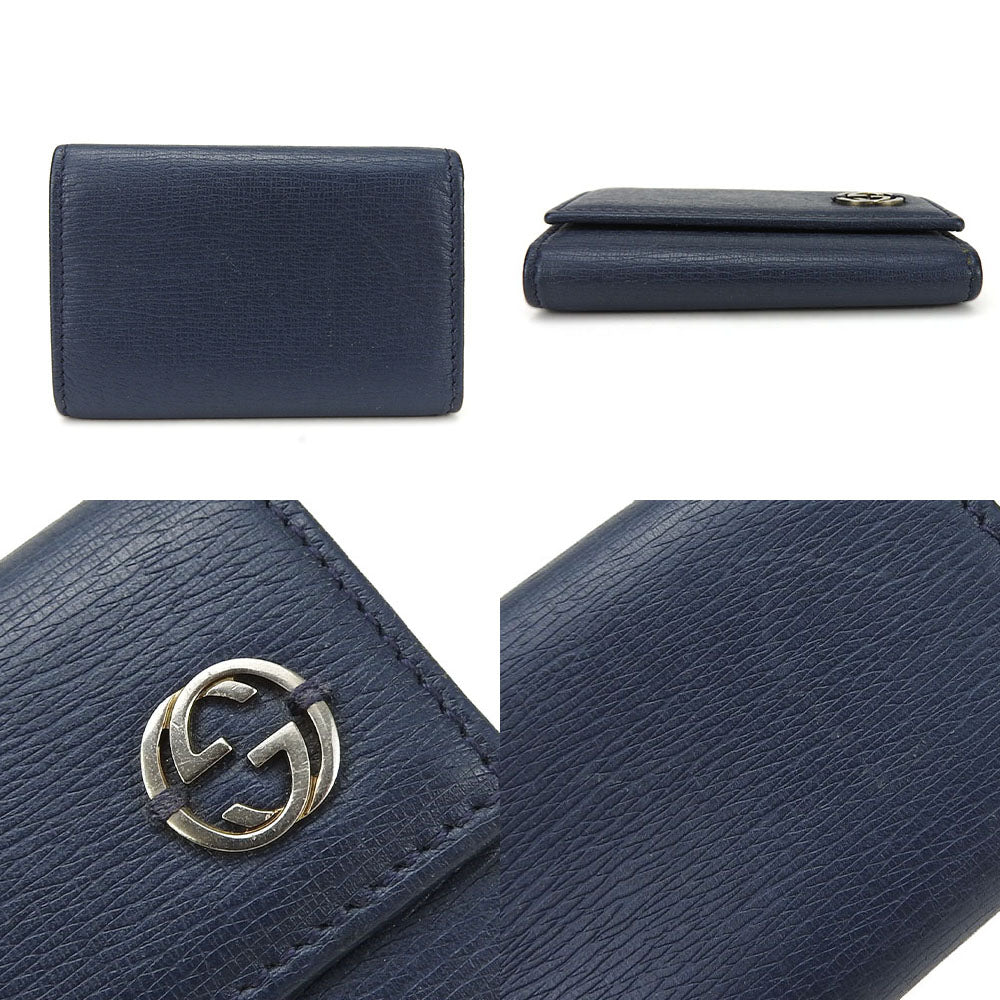 GUCCI Key case Key holder  256337 leather Navy Interlocking