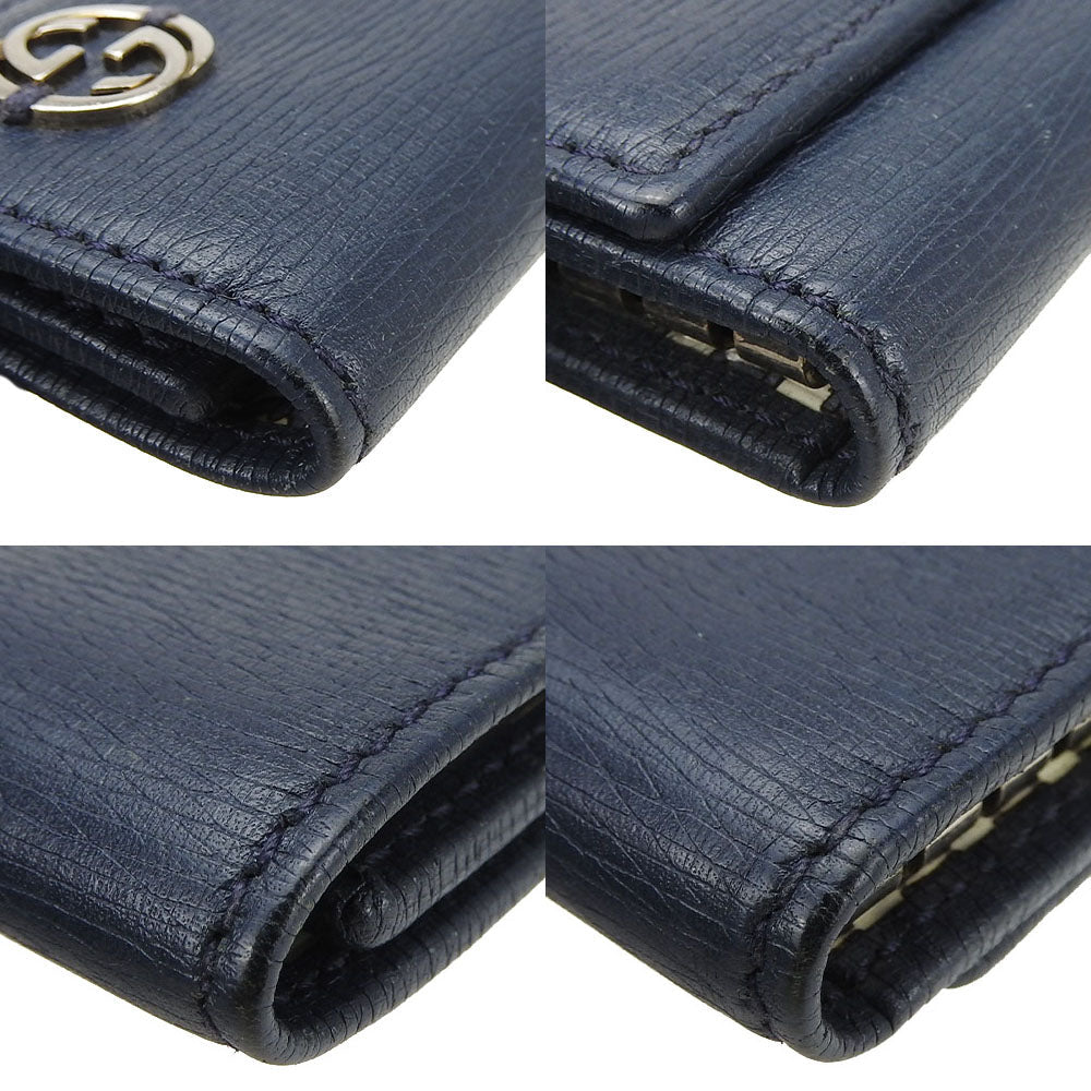 GUCCI Key case Key holder  256337 leather Navy Interlocking