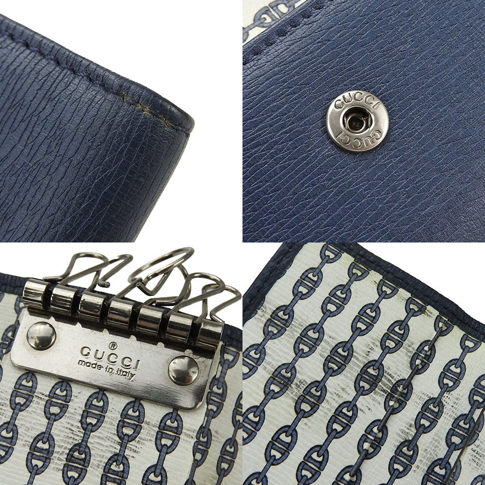 GUCCI Key case Key holder  256337 leather Navy Interlocking