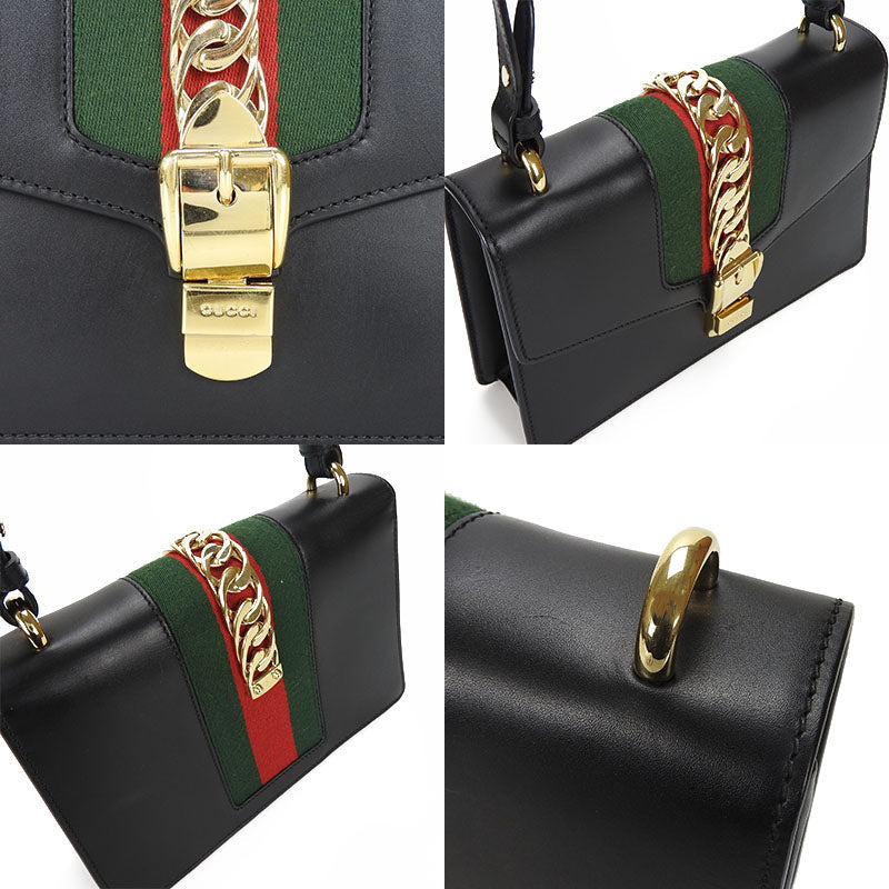 GUCCI Shoulder Bag 421882 leather black Web line Silvi Small