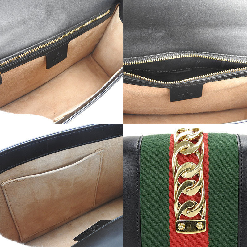 GUCCI Shoulder Bag 421882 leather black Web line Silvi Small