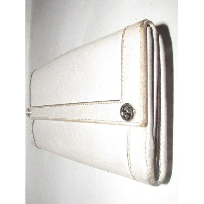 Gucci White Leather With Chrome Accents Vintage Wallet