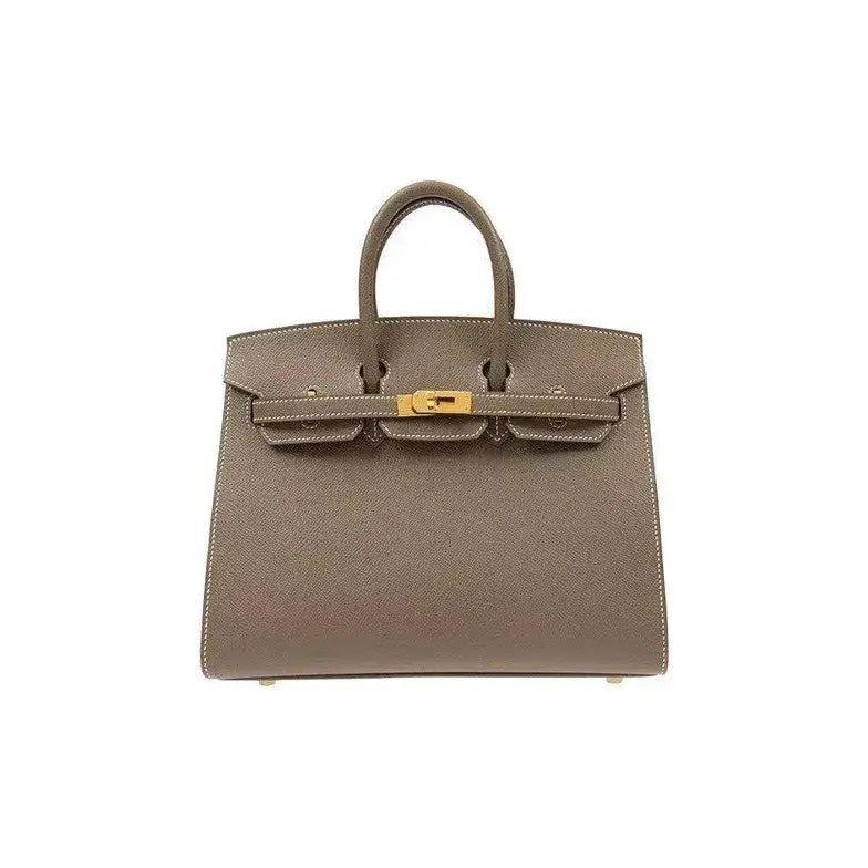 HERMES Birkin Bag Etoupe Elephant Gray epson Leather Handbag (25,28)  gold hardware