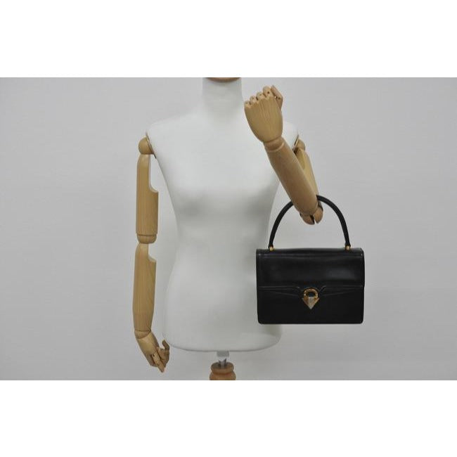 Gucci Top Bag Vintage Handle Multi Compartment Purse Black Leathergold Boar Skin Satchel