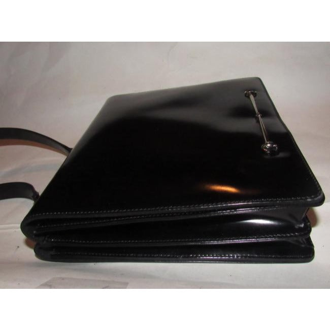 Gucci Vintage Pursesdesigner Purses Black Glossy Leather With Large Horse Bit Accent Satchel