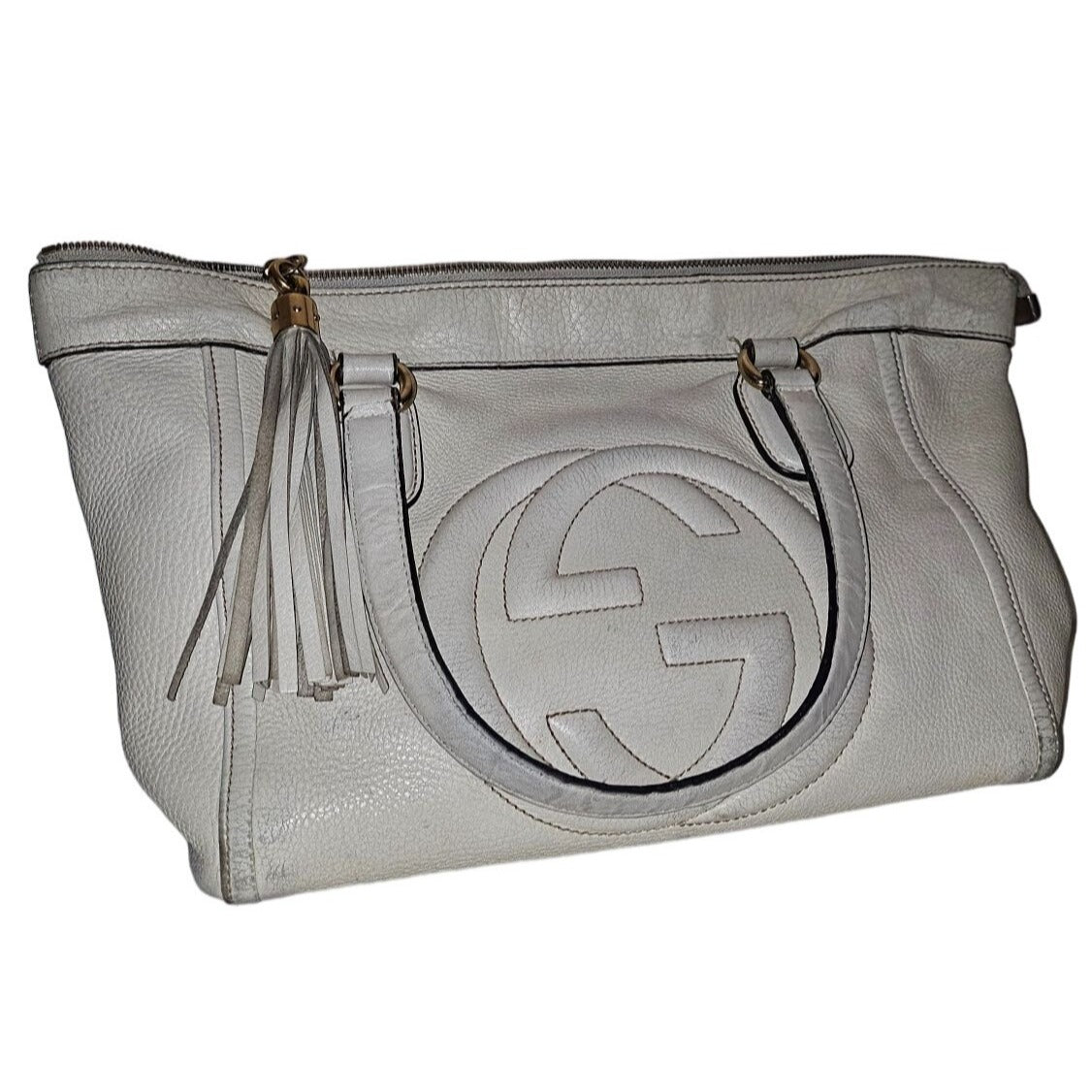 Gucci Soho Ivory Leather Satchel with XL Tassel & Strap