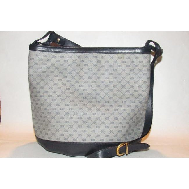 Gucci Navy Micro Guccissima Print on White Leather Bucket Bag