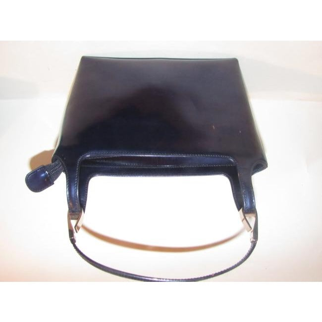 Gucci Top Handle Bag Structured Navy Glossy Patent Leather And Satchel