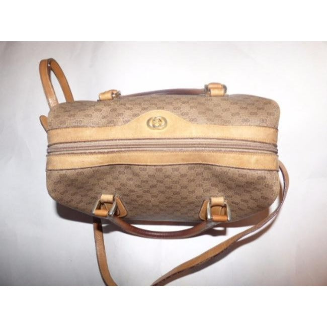 Gucci Vintage Pursesdesigner Purses Shades Of Brown With Small G Logo Leathercoated Canvas Satchel