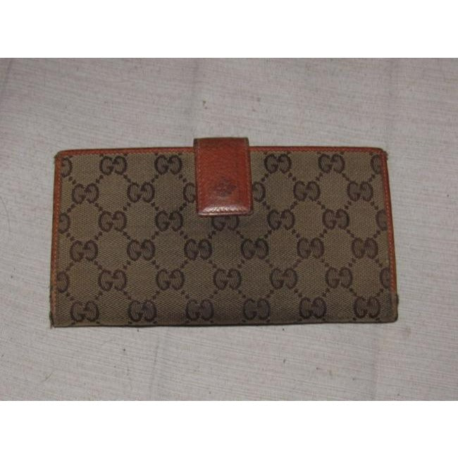 Gucci Brown Large G Logo Print Canvas And Orange Brown Leather Vintage Wallet