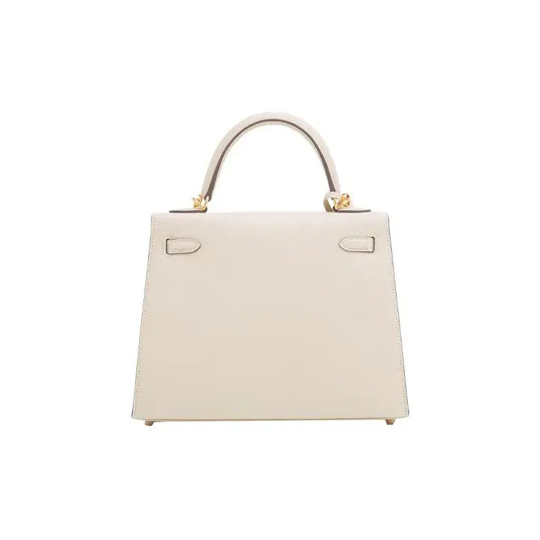 HERMES Kelly 25 Bag Epsom Leather Handbag (25,28) nata white  gold hardware
