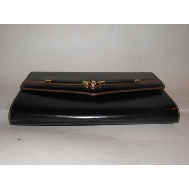 Gucci W Two Way Equestrian Accents Black Leather Shoulder Bag