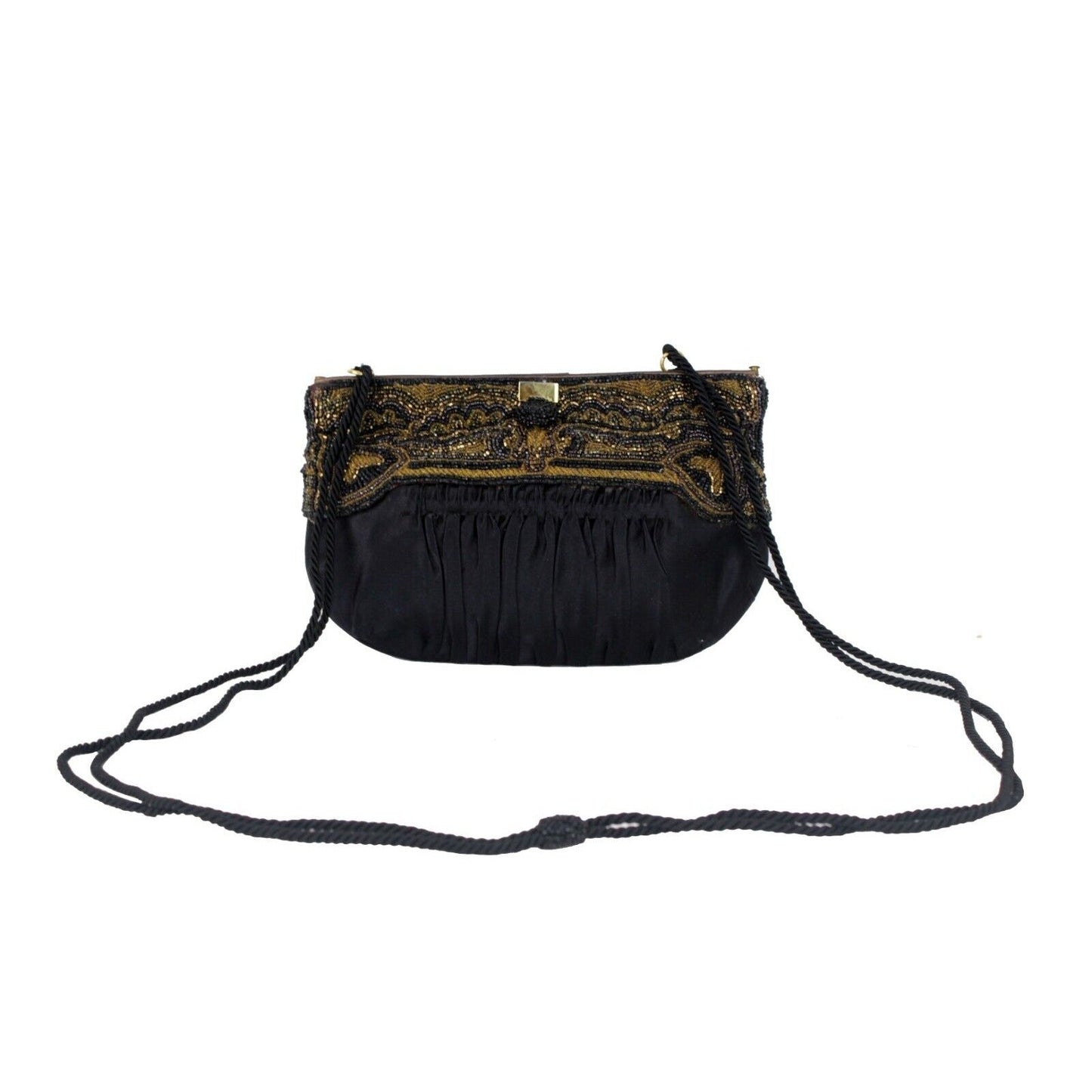 Gucci beaded black silk/satin pouch style cross body