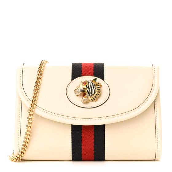 GUCCI Textured Calfskin Web Mini Rajah Slim Flap Shoulder Bag Mystic White