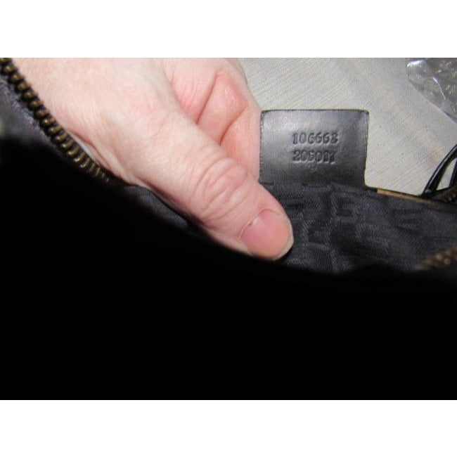 Gucci Vintage Black Canvas And Leather With A Tan And Black Canvas Striped