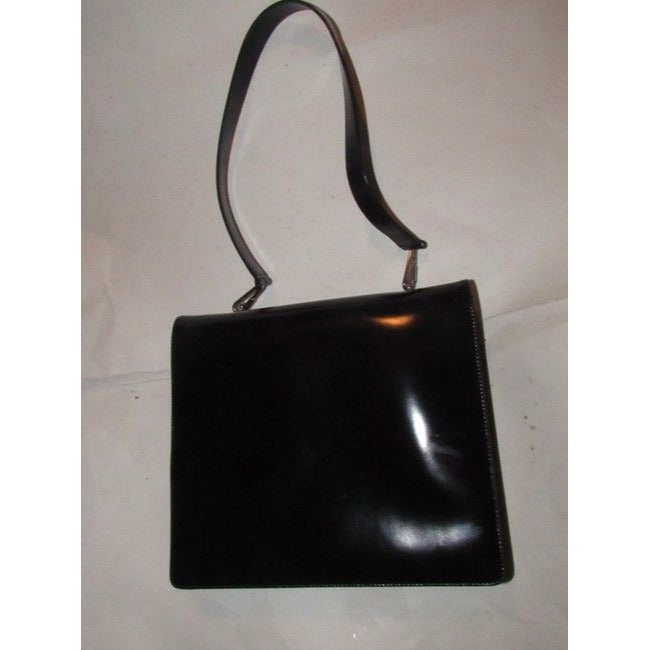 Gucci Vintage Pursesdesigner Purses Black Glossy Leather With Large Horse Bit Accent Satchel