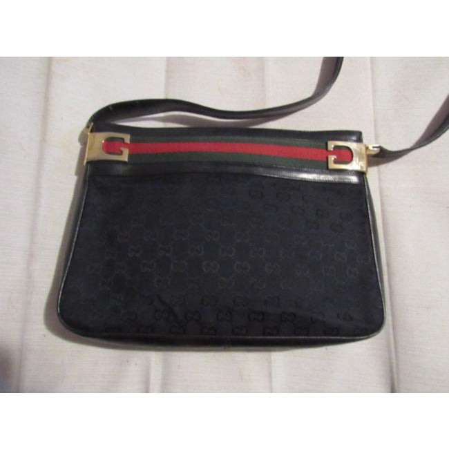 Gucci W Guccissima Canvasleather Sherry Stripe Top Black G Printred And Green Canvas Leather Shoulde