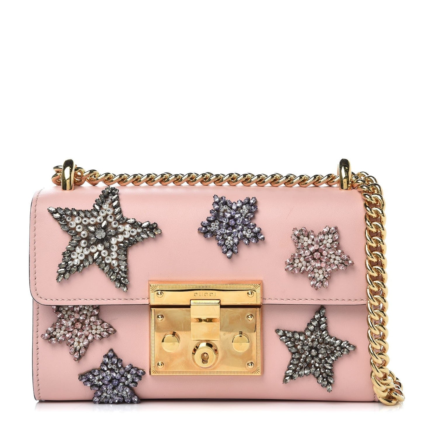 Gucci Crystal Star Small Padlock Shoulder Bag in Pink