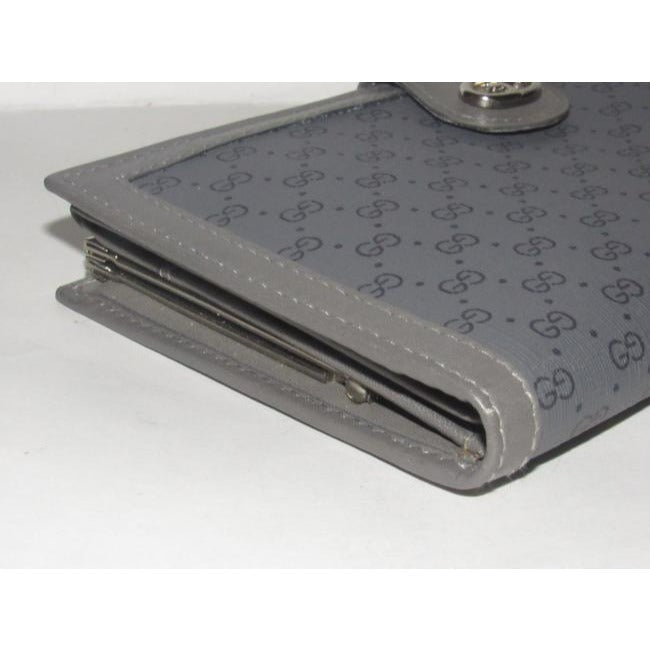 Gucci Black Small G Logo Print On Grey Coated Canvas And Grey Leather Vintage Wallet