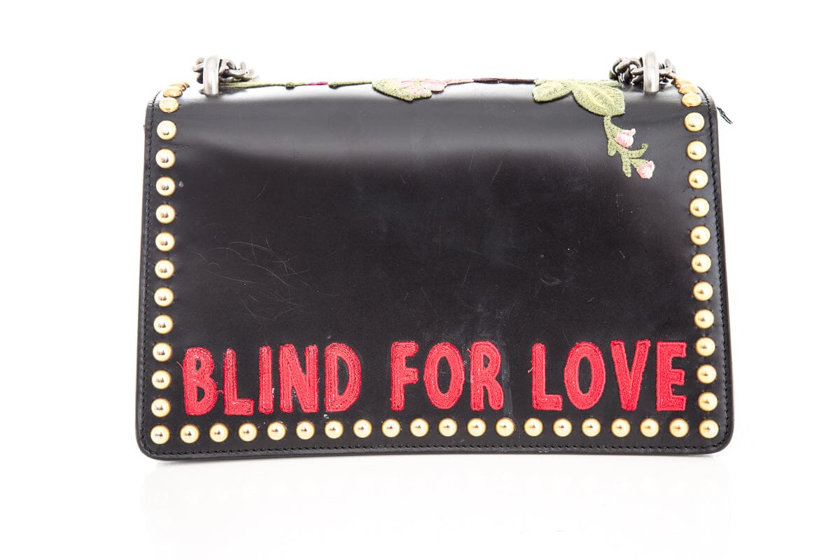 Gucci Dionysus Embroidered Floral Black Leather "Blind For Love" HandBag