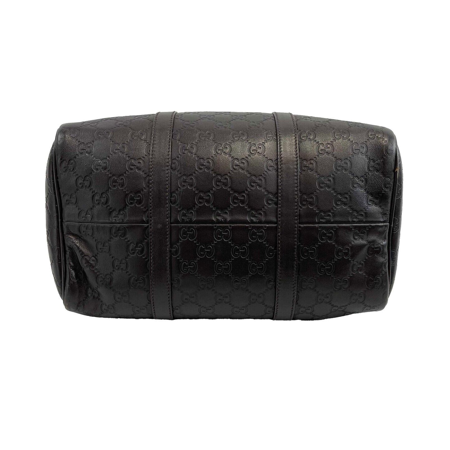 GUCCI - Embossed Leather Monogram Speedy Medium Brown Top Handle Bag