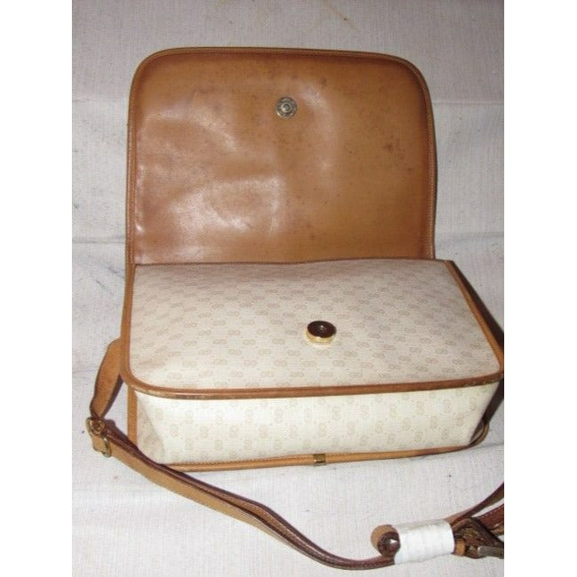 Gucci Vintage Purses Beige With Camel Small G Logo And Red Green Stripe Leather Coated